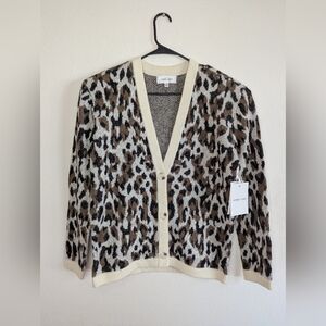 NWT Ronny Kobo Parmida Leopard Print Wool Blend Cardigan Sweater Women's Size XS